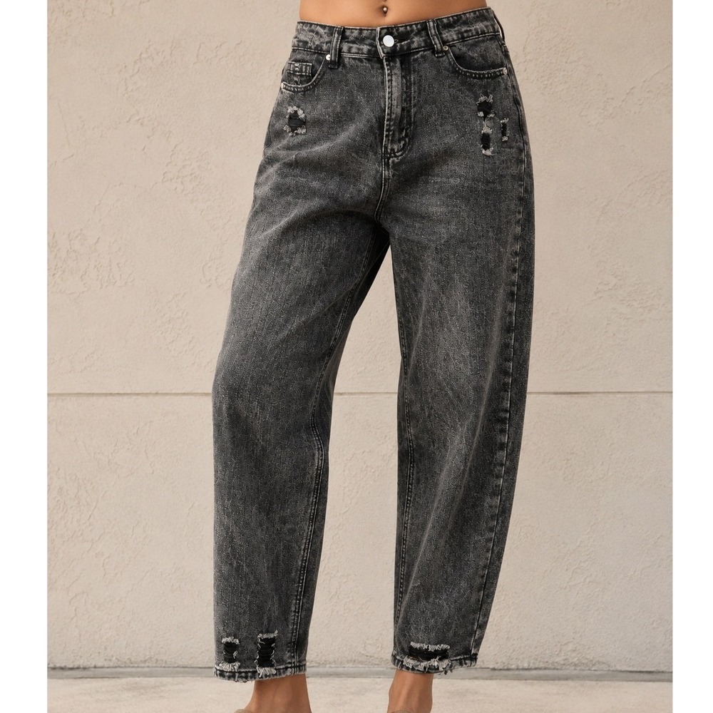 SHEIN Womens High Waisted Acid Wash Distressed Mom Jeans Black Size L 8/10 y2k
